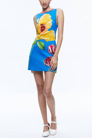 Full of Surprises Contrast Color Flower Unique Print Tank Loose Mini Dress