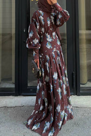 Burgundy Floral Print Elegant Maxi Dress