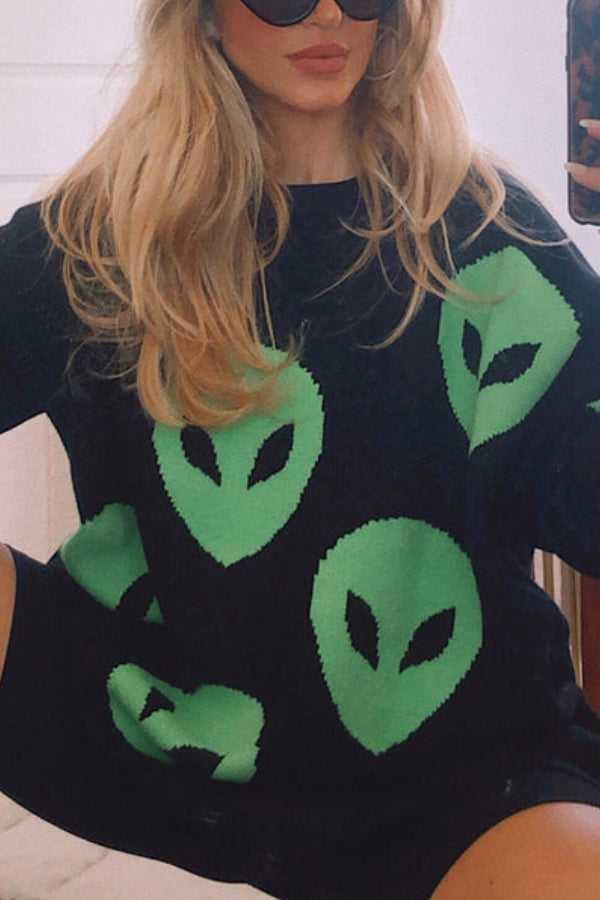 Too Cool for You Oversized Alien Knit Sweater