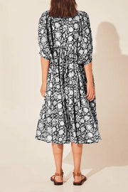 Bohemian Puff Sleeve Floral Print Loose Dress