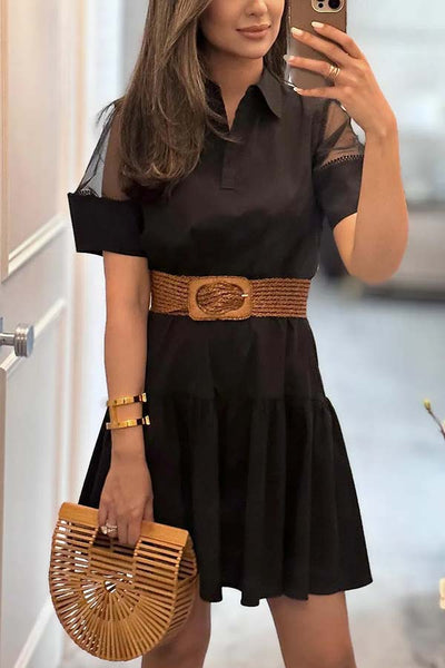 LAPEL COLLAR SMOCKED DRESS