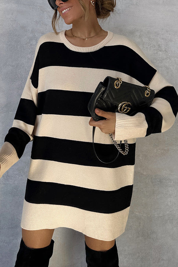 CREAM STRIPED MAXI SWEATER