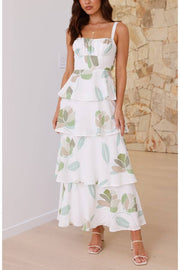 Autumn Maxi Dress - White/Green Floral