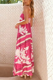Printed Ruffle Suspender Maxi Dress