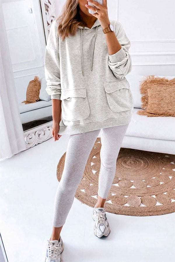 Pocketed Long Sleeves Drawstring Hoodied Sweatshirt