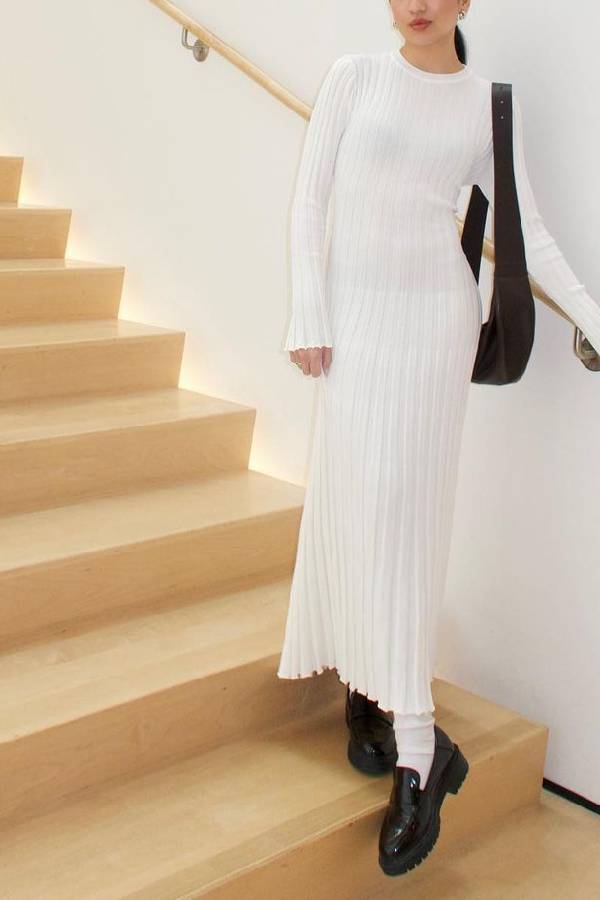 Big Pit Stripe Slimming Long sleeve Long Dress