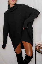 Perfect Winter Walks Knit Turtleneck High-low Hem Loose Midi Sweater