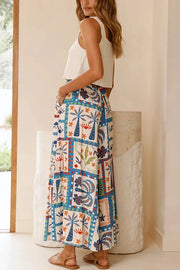 Unique Print Lapel Short Sleeve Loose Shirt and Elastic Waist Casual Pocket Wide Leg Pants Set