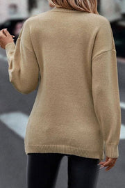 Solid Color V Neck Cross Jacquard Long Sleeved Sweater