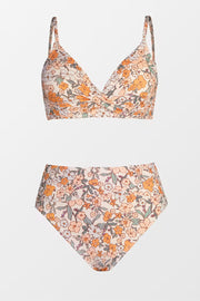 Floral Print Twist Bralette & Spliced High Waist Bikini Set