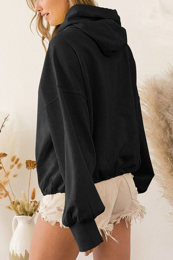 Zip Drawstring Long Sleeve Hoodie