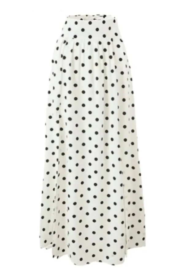 Puff Sleeve Waist Slit Hem Polka Dot Skirt Set