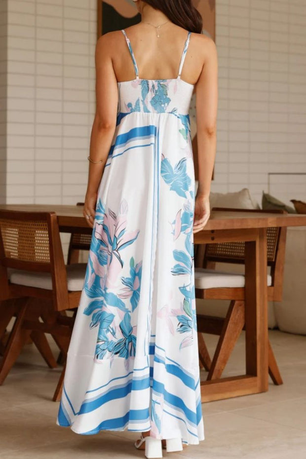 Printed Ruffle Suspender Maxi Dress