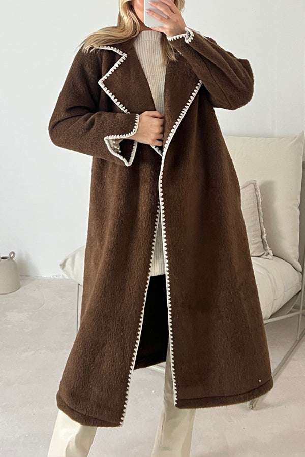Double-sided simple thickened and extended hand-crocheted double-sided woolen coat