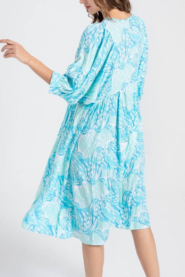 Bohemian Puff Sleeve Floral Print Loose Dress