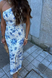 Elegant Vacation Shoulder Slit Print Two-piece Set