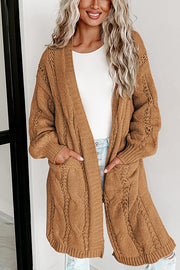 Ribbed Trim Hollow Knit Side Slits Cardigan