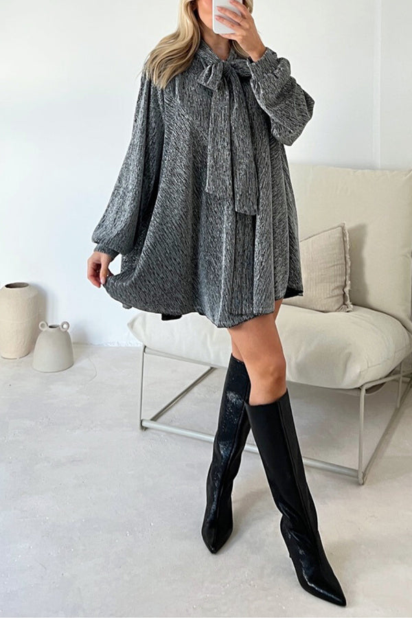 DEMI GOLD METALLIC BOW NECK SHIRT DRESS