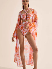 Women's high-waist one-piece swimsuit cover-up two-piece set