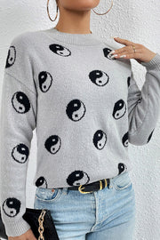 Skull jacquard crew neck pullover knitted sweater