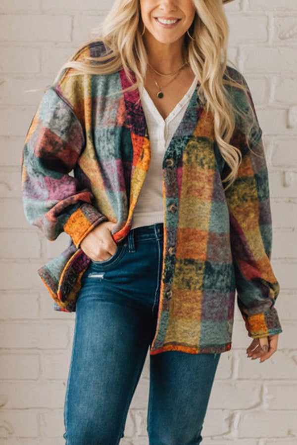 SWEETEST LAYER COLORFUL PLAID LONG SLEEVE SHACKET