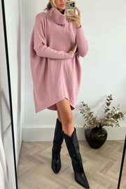 Perfect Winter Walks Knit Turtleneck High-low Hem Loose Midi Sweater