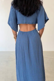 Lace-up Exposed Waist Cotton and Linen Dress