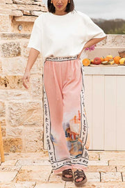 Unique Printed Elastic Waist Vacation Casual Wide Leg Pants