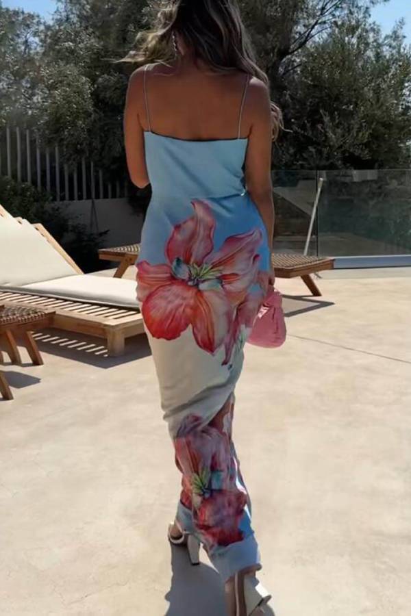 Elegant Orchid Printed Strappy Dress