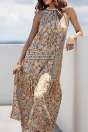 Exquisite Satin Ocean Treasure Print Maxi Dress