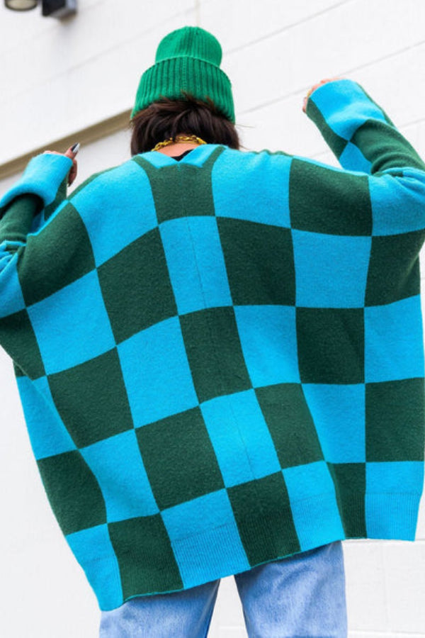 Love You Oversized Checkerboard Cardigan