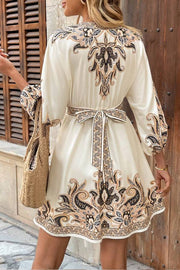 Retro print V-neck tie dress