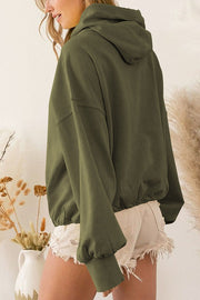 Zip Drawstring Long Sleeve Hoodie