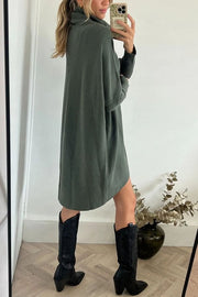 Perfect Winter Walks Knit Turtleneck High-low Hem Loose Midi Sweater