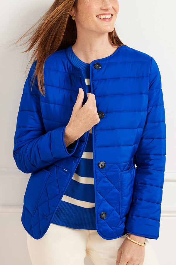 QUILTED COLLARLESS JACKET