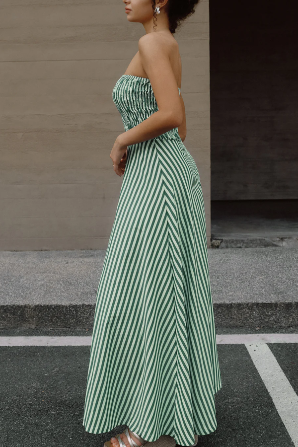 Retro Sleeveless Off-shoulder Elastic Pleated Maxi Dress