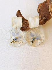 Pressed Flower Earrings - Epoxy Vintage Blue Romantic