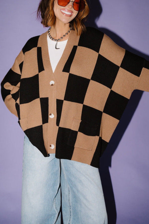 Love You Oversized Checkerboard Cardigan