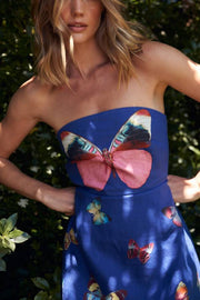 Butterfly Print Strapless Tube Top Mini Skirt