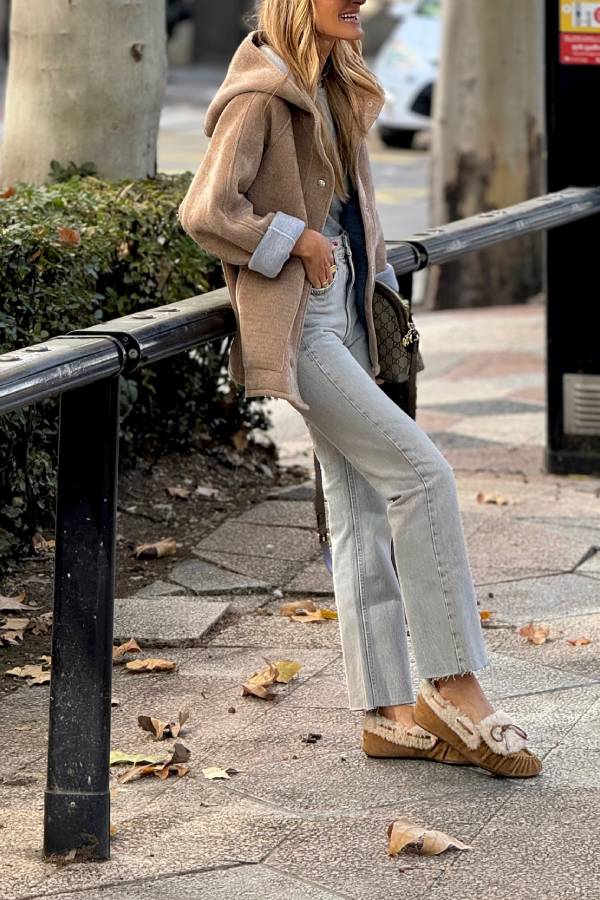 Khaki Hooded Oversized Casual Jacket