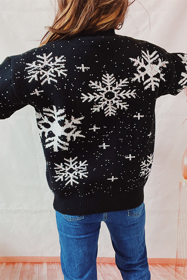 Christmas Pattern Knitted Crew Neck Long Sleeved Sweater