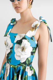 Fresh and Romantic Floral Print Square Neck Knotted Straps Mini Dress
