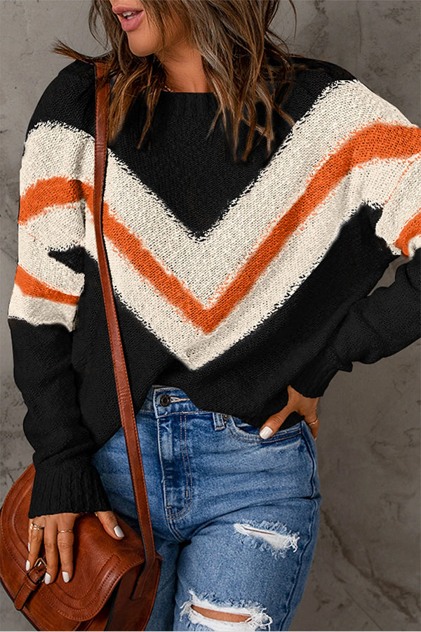 Chevron Casual Drop Shoulder Knit Sweater