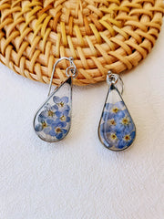 Pressed Flower Earrings - Water Drop Forget Me Not Flower