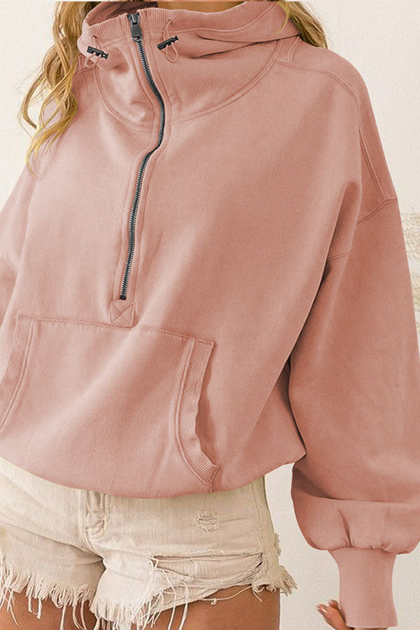 Zip Drawstring Long Sleeve Hoodie