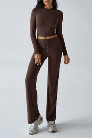 Casual Sports Style Slim Fit Long Sleeve Top Two Piece Set