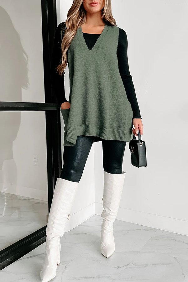 Fabulously Chic Knit Side Pocket Oversized Sweater Vest