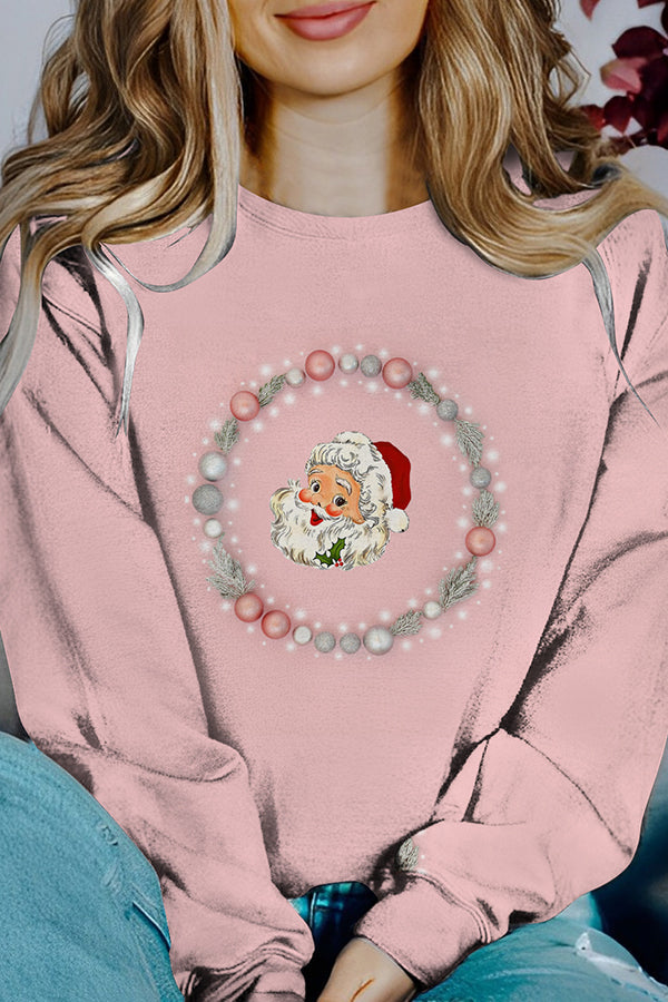 Printed Christmas Contrast Color Long Sleeve Pullover Sweatshirt