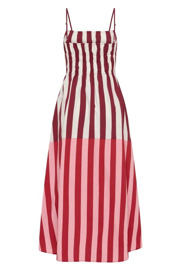 Striped Print Camisole Pleated Holiday Midi Dress