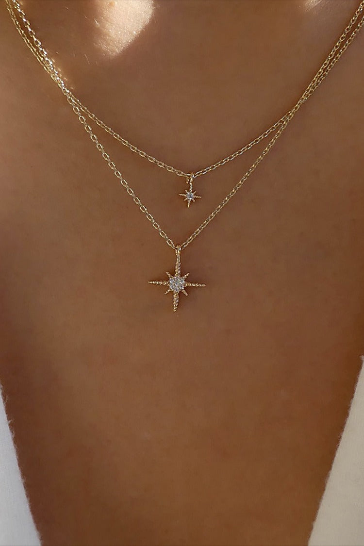 Rhinestone Star Pendants Layered Versatile Fashionable Necklace